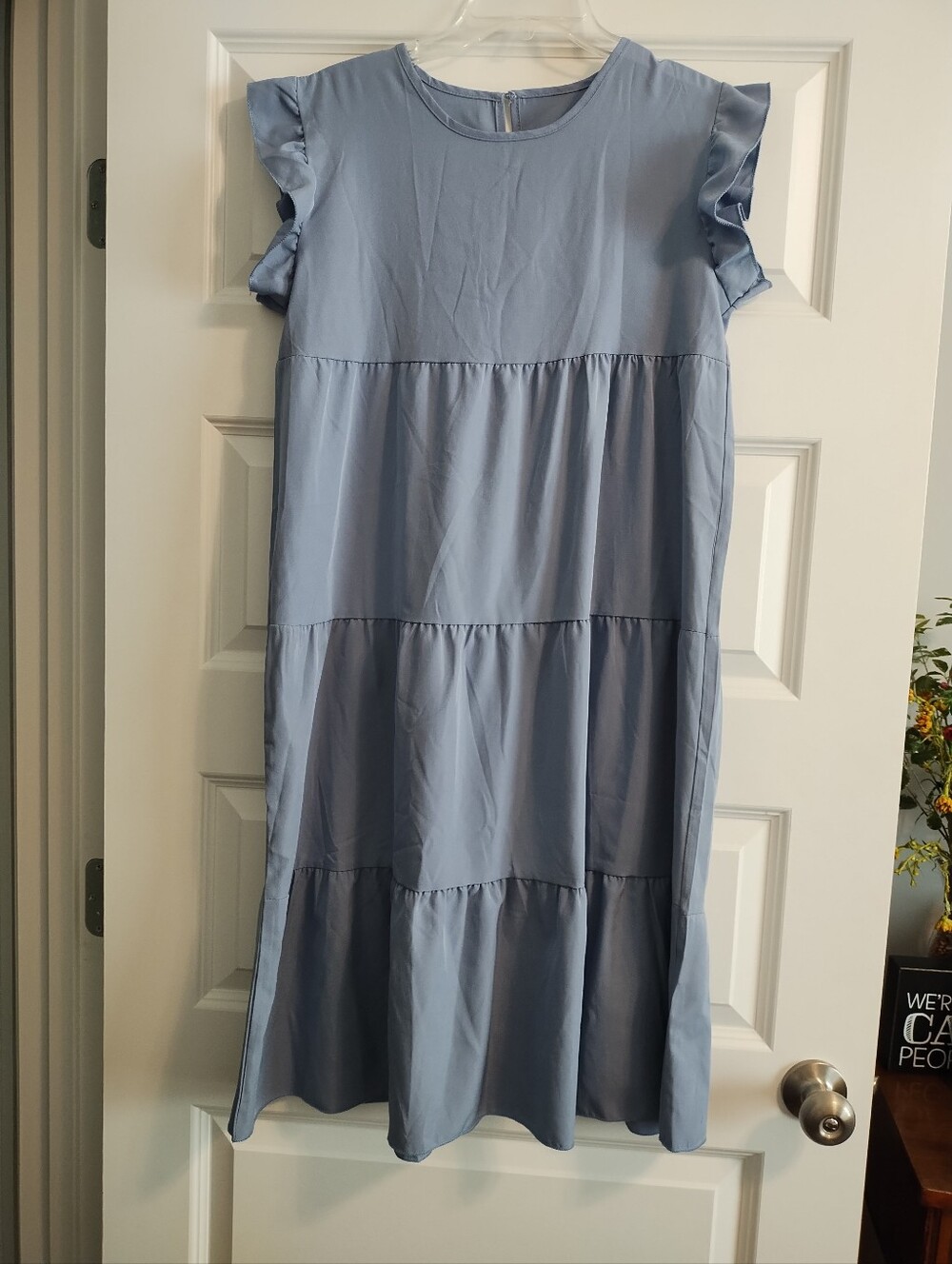 Shein Women's Light Blue Ruffle Sleeve Tiered Dress